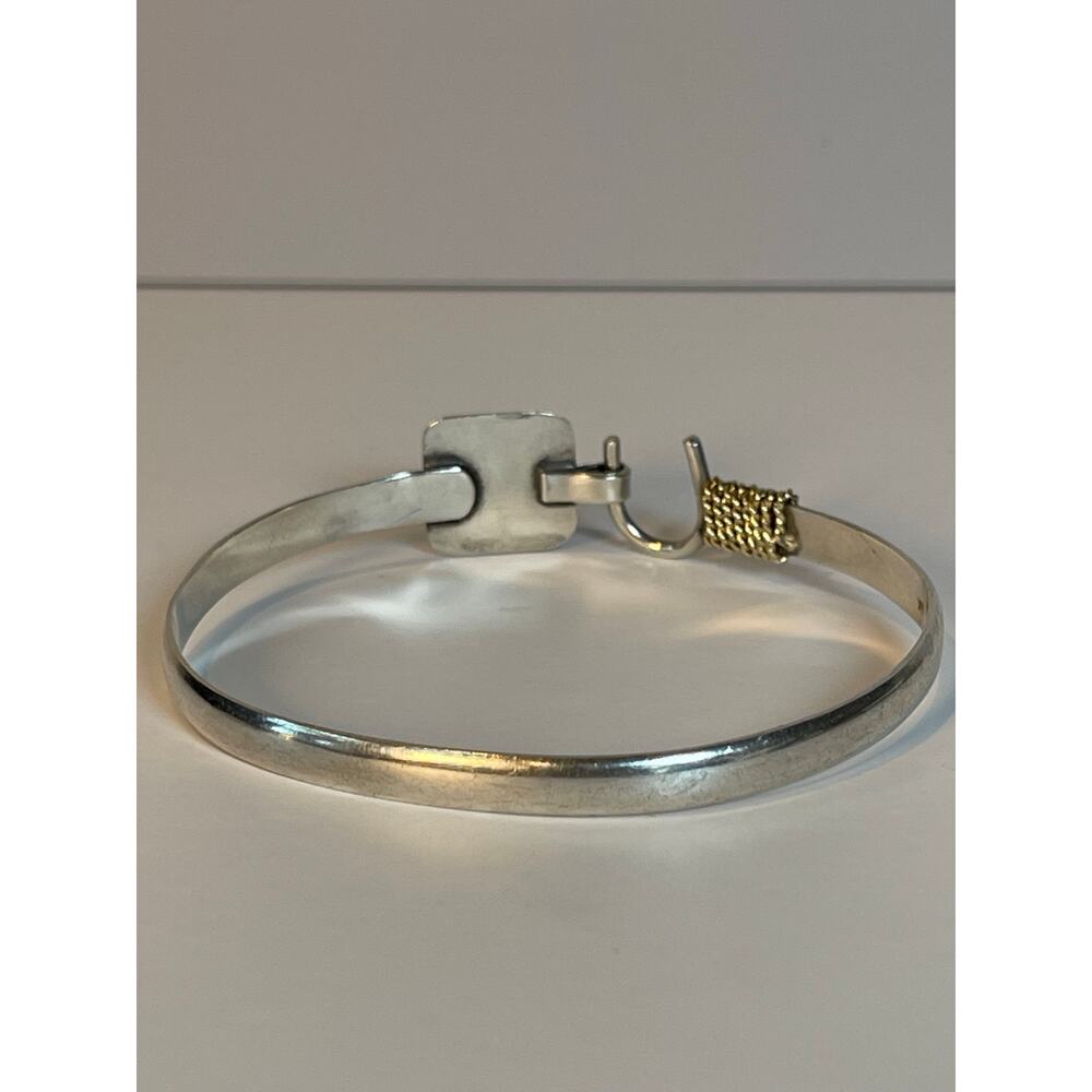925 Sterling Silver Larimar Bracelet 14K Gold Rope Accent Cuff - Picture 6 of 11